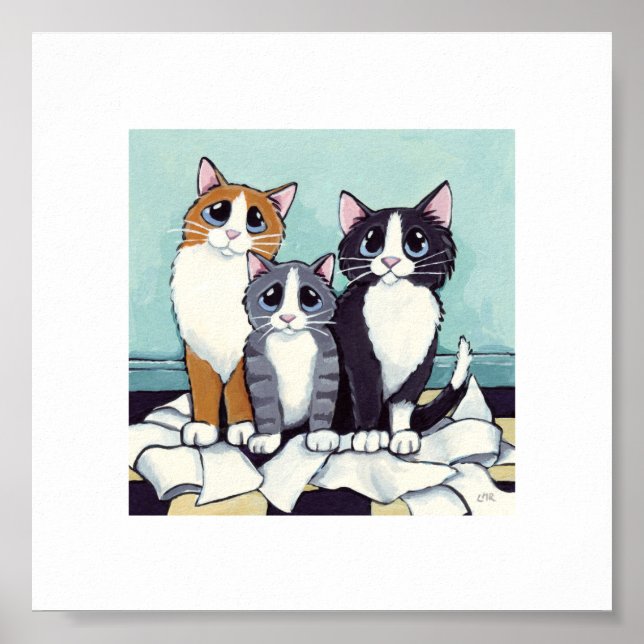 Affiche 15.24x15.24cm | Whimsical Cat Art | Naughty Kitten (Devant)