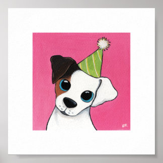 Affiche 15.24x15.24cm | Whimsical Dog Art | Party Puppy