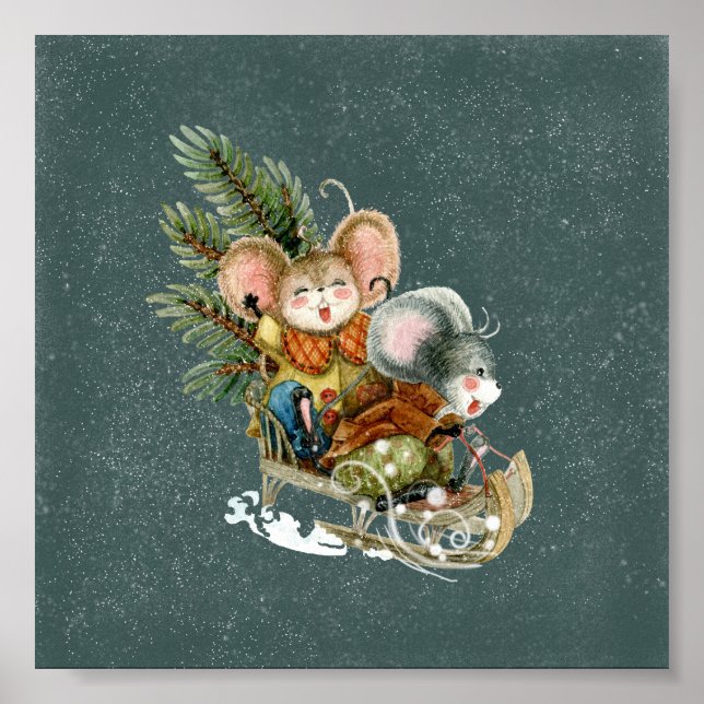 Affiche (15,2 x 15,2cm) - Deux souris sur un traîn (Devant)