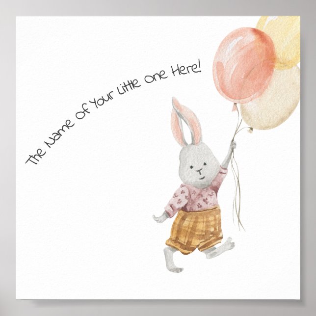 Affiche (15,2 x 15,2cm) - Lapin Mignon Avec Ballon (Devant)