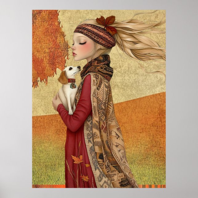 Affiche *~* 15 FD2 Chien Automne Fille Whimsical Automne R (Devant)