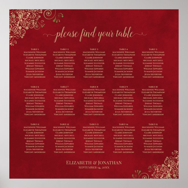 Affiche 15 Mariage de table Cartes de siège Or dentelle su (Devant)