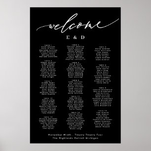 Affiche 15 table Noir Calligraphie Mariage Bienvenue Siège
