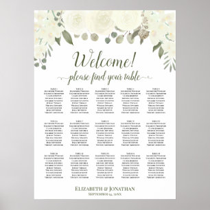 Affiche 15 Table Roses Blanches Ivoire Plan de Table de Ma