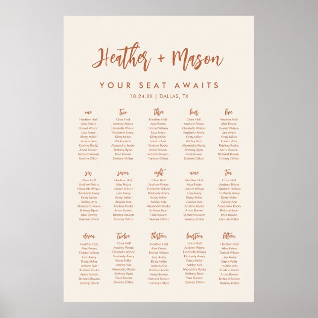 Affiche 15 Tables Boho Your Seat Awaits Seating Chart Foam (Devant)