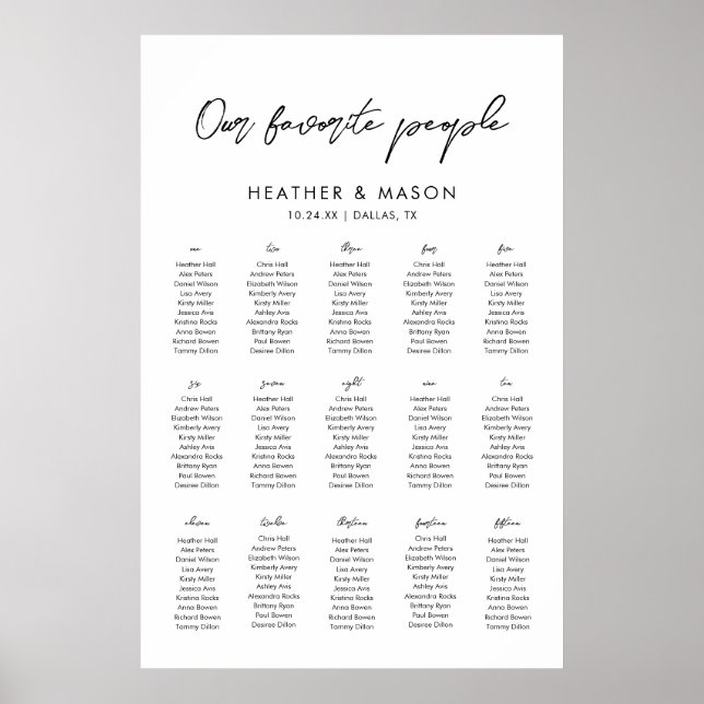 Affiche 15 Tables Nos Mariages Favoris Sièges (Devant)