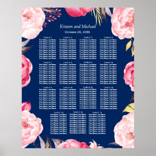 Affiche 15 Tables Pink Floral Wreath Wedding Seating Chart