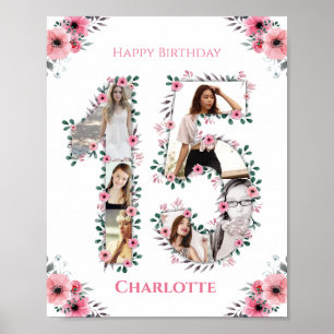 Affiche 15e anniversaire Fille rose Photo Collage Blanc