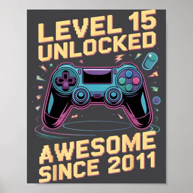 Affiche 15th Birthday Boy Gift Level 15 Gamer 2011 15 Year (Devant)
