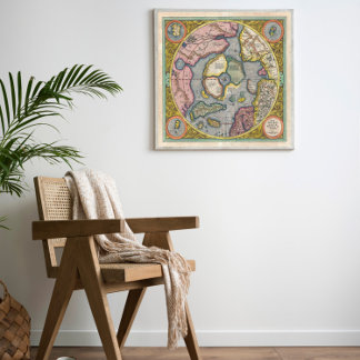 Affiche 1606 Carte Mercator Hondius de l'Arctique