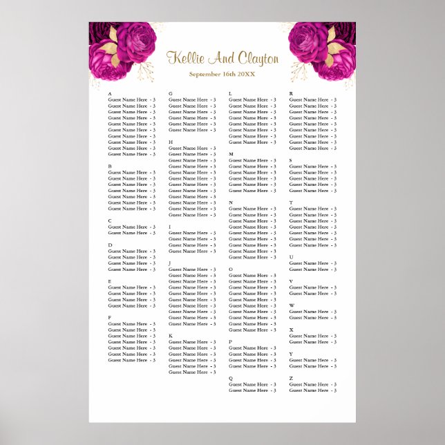 Affiche 160 Mariage Rose Et Or Floral (Devant)