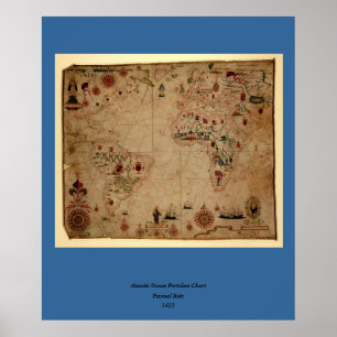 Affiche 1633 Atantic Ocean Portolan Chart - Pascoal Roiz