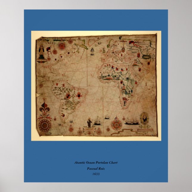 Affiche 1633 Atantic Ocean Portolan Chart - Pascoal Roiz (Devant)