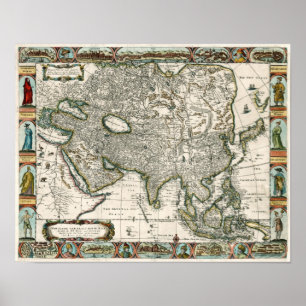 Affiche 1666 Vintage Map of Asia