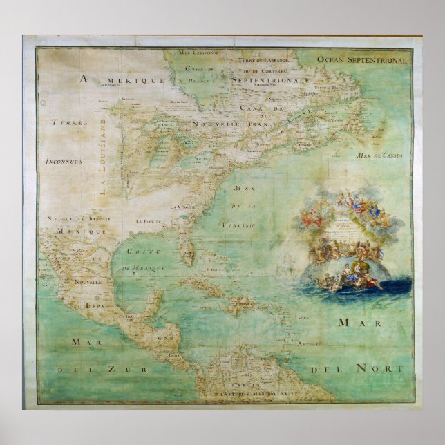 Affiche 1681 Carte de l'Amérique ancienne par Claude Abbot (Devant)