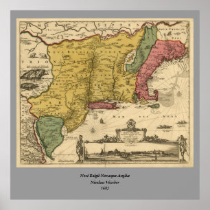 Affiche 1685 carte - nouvelle Belgique, le nouveau monde,