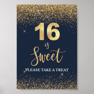 Affiche 16 is Sweet Please Take a Treat Navy & Gold Sign