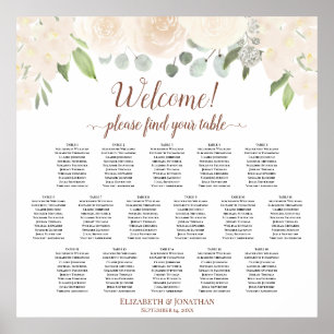 Affiche 16 Table Blush Peach Roses Wedding Seating Chart