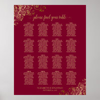 16 Table Elegant Burgundy & Gold Seating Chart