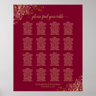 Affiche 16 Table Elegant Burgundy & Gold Seating Chart