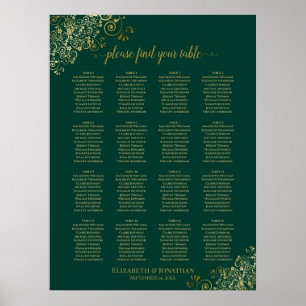 Affiche 16 Table Emerald Green Wedding Seating Chart Gold