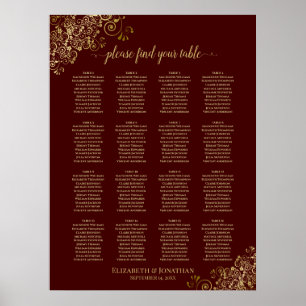 Affiche 16 Table Lacy Gold Wedding Seating Chart Auburn