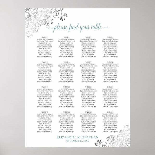Affiche 16 Table Mariage Chartre de Siège Frilly Blanc & S (Devant)