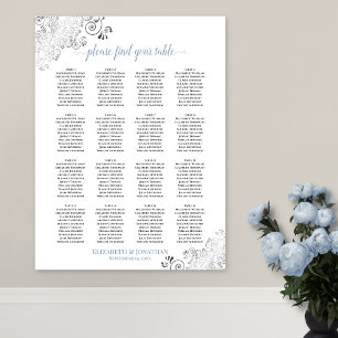 Affiche 16 Table Mariage Élégant Plan de Table Blanc & Ble