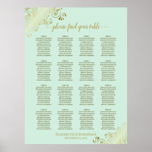 Affiche 16 Table Mint Green & Gold Wedding Seating Chart