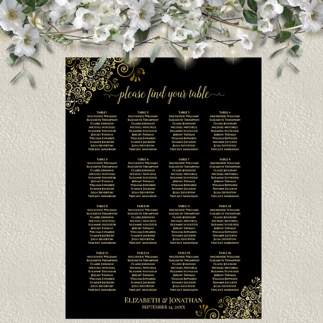 Affiche 16 Table Ornements Dorés Plan de Table de Mariage  (In Situ on Wall with Decorations)