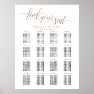 Affiche 16 Table Rose Gold Wedding Guest Seating Chart