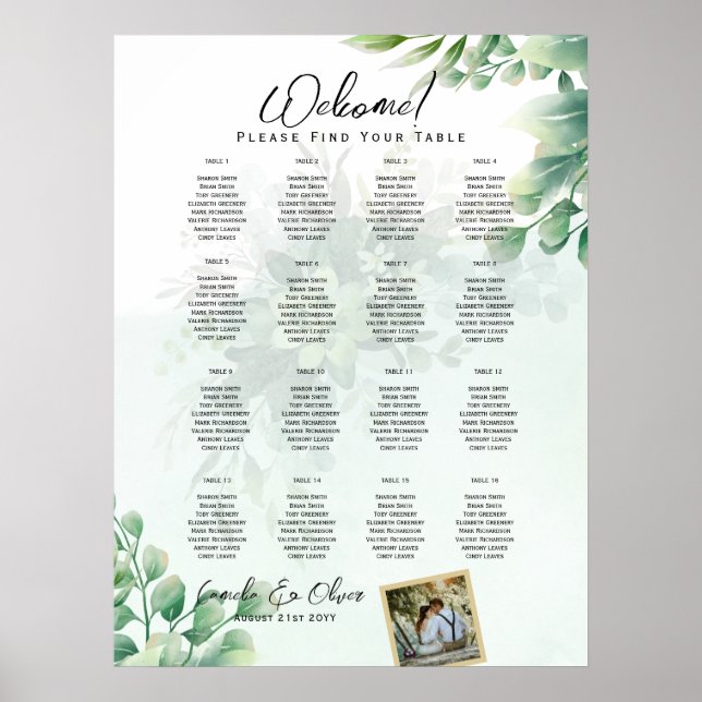 Affiche 16 Table Verdure PHOTO Mariage Siège Bienvenue (Devant)