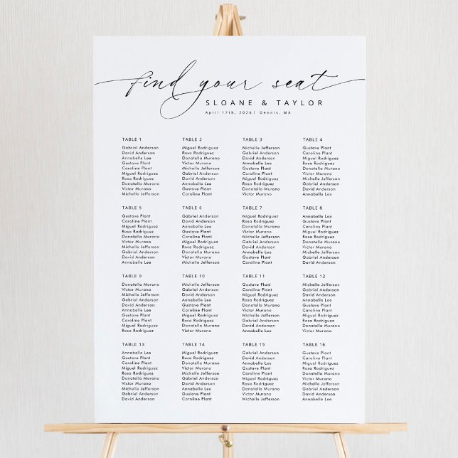 Affiche 16 Tableaux Élégants Trouvez Votre Siège Carte De  (Créateur téléchargé)