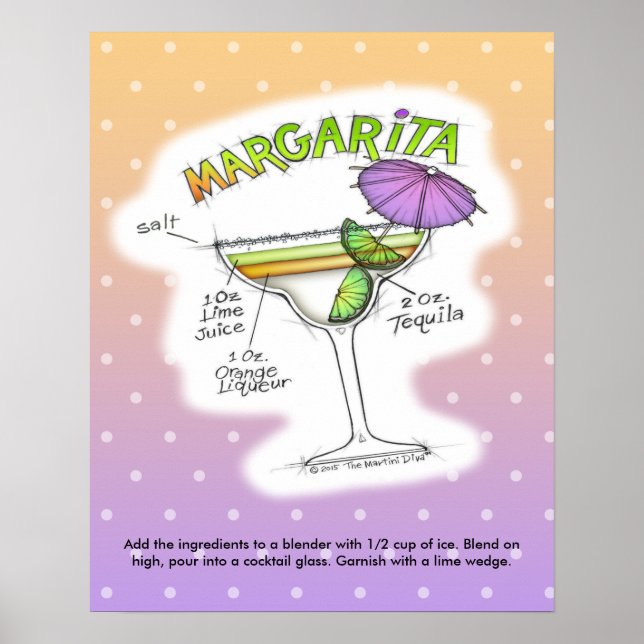 AFFICHE 16" X 20" - RECETTE MARGARITA COCKTAIL ART (Devant)