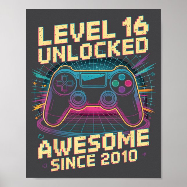 Affiche 16 Year Old Boy Level 16 Gamer 2010 16th Birthday  (Devant)
