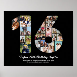 Affiche 16e Anniversaire Numéro 16 Collage Photo Personnal