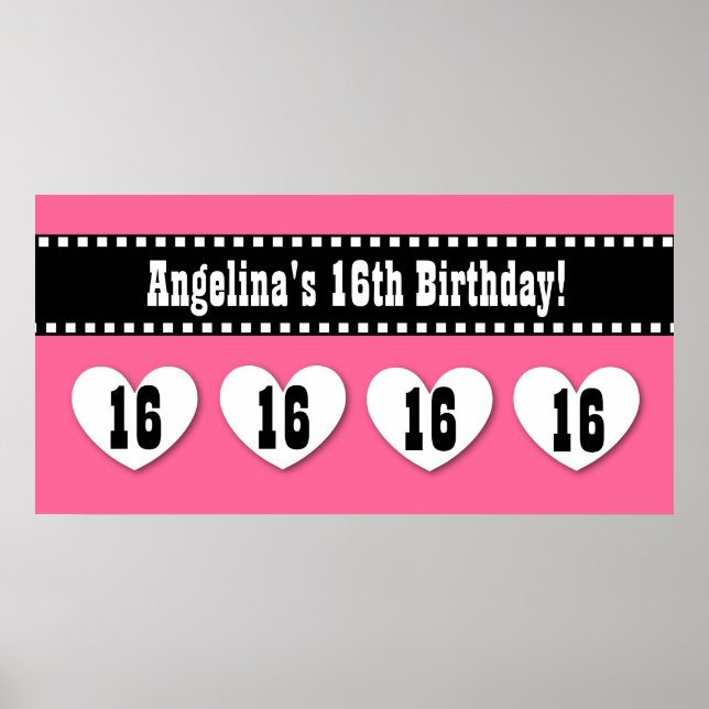Affiche 16e anniversaire Pink Black Hearts bannière person (Devant)