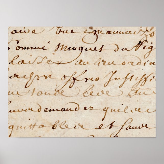 Affiche 1700 s Vintage French Script Grunge Parchment Pape (Devant)