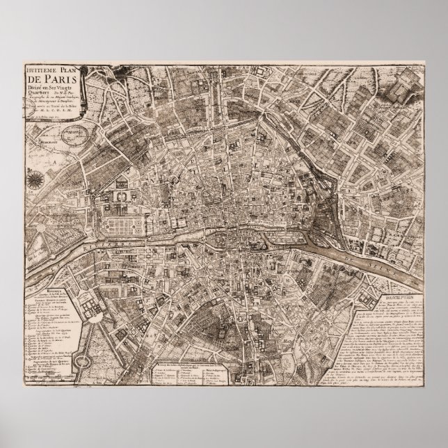 Affiche 1705 Carte de Paris, France (Devant)