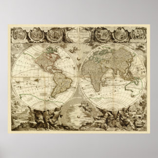 Affiche 1708 World Map by Jean Baptiste Nolin