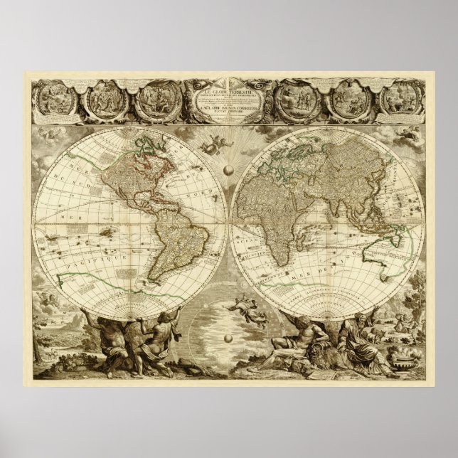 Affiche 1708 World Map by Jean Baptiste Nolin (Devant)
