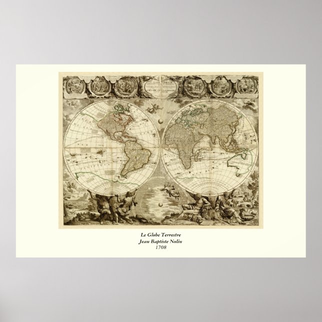 Affiche 1708 World Map by Jean Baptiste Nolin (Devant)