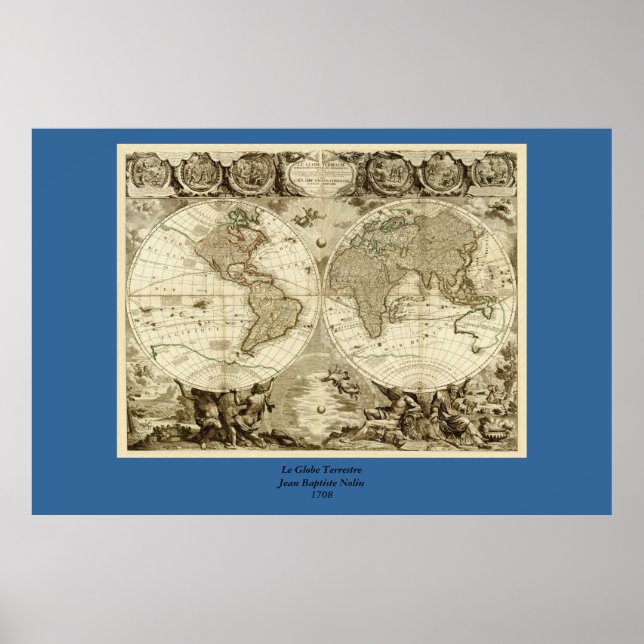 Affiche 1708 World Map by Jean Baptiste Nolin (Devant)