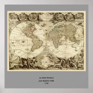 Affiche 1708 World Map by Jean Baptiste Nolin