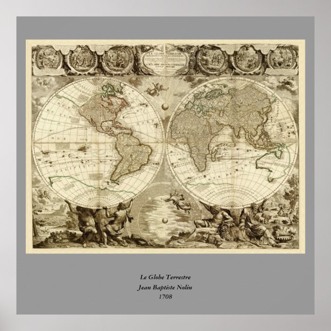 Affiche 1708 World Map by Jean Baptiste Nolin (Devant)
