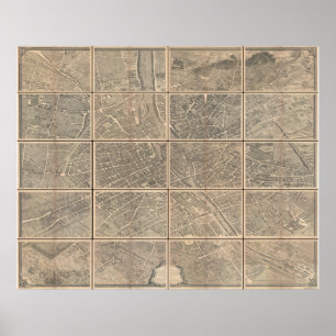 Affiche 1739 Turgot View and Map of Paris France Bretez