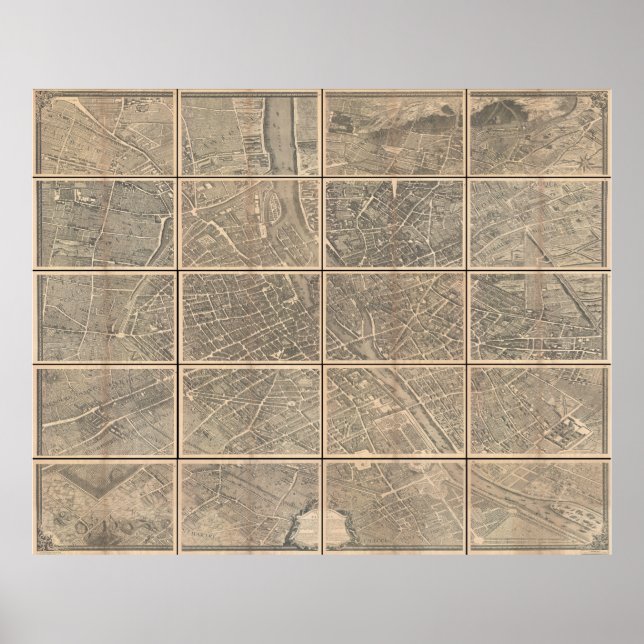 Affiche 1739 Turgot View and Map of Paris France Bretez (Devant)
