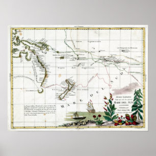 Affiche 1776 Carte des voyages du capitaine Cook