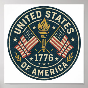 Affiche 1776 Liberty Torch — Sceau d'Amérique Vintage