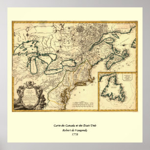 Affiche 1778 Carte du Canada et des États-Unis